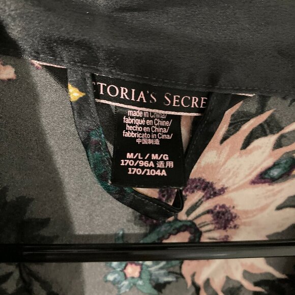 Victoria Secret Women Size M/L Black Floral Full Length Robe Lingerie Tie Soft - Picture 2 of 11